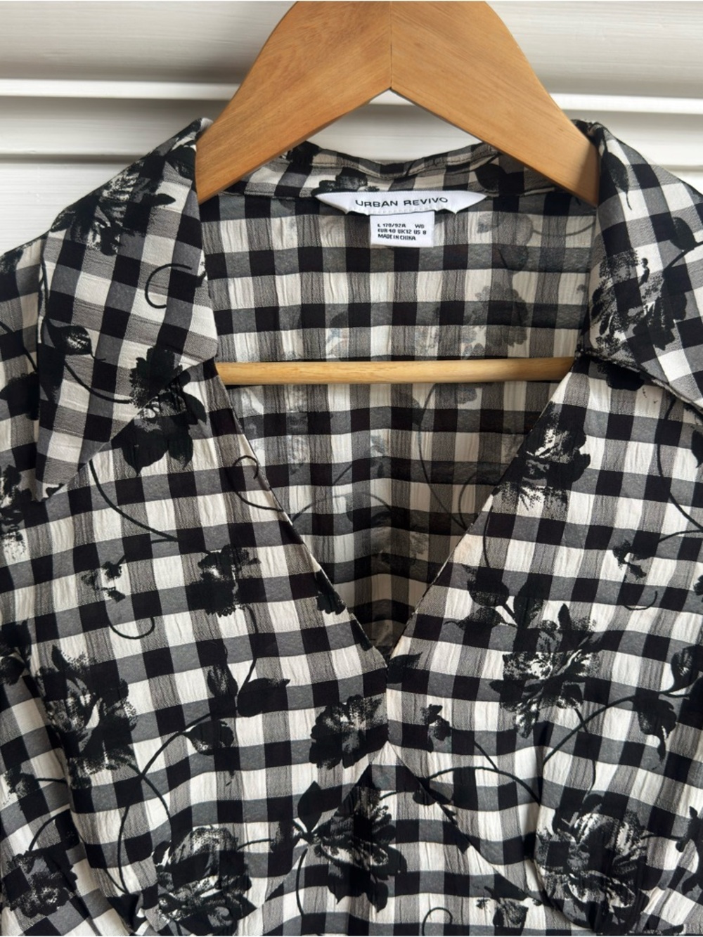 Floral Check V-Neck Puff Sleeve Crop Blouse Dark Academia Cottagecore Top L - Picture 2 of 4